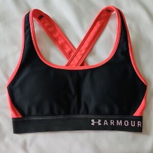 Under Armour Black and Pink Sports Bra with Cross-Back Design